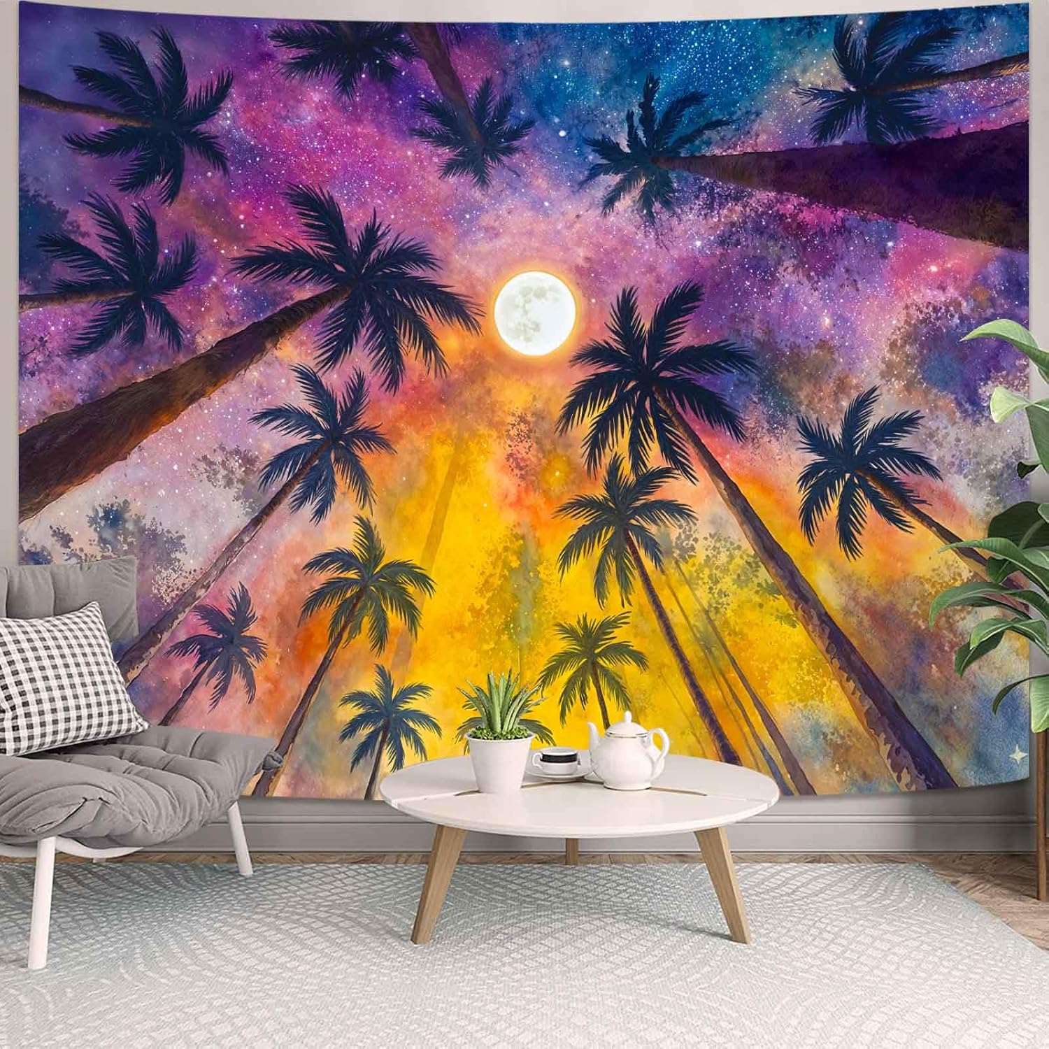 Spenlife Palm Tree Tapestry, Tropical Sunset Tapestries for Bedroom, Aesthetic Wall Decor, Celestial Tapestries (80" x 60")
