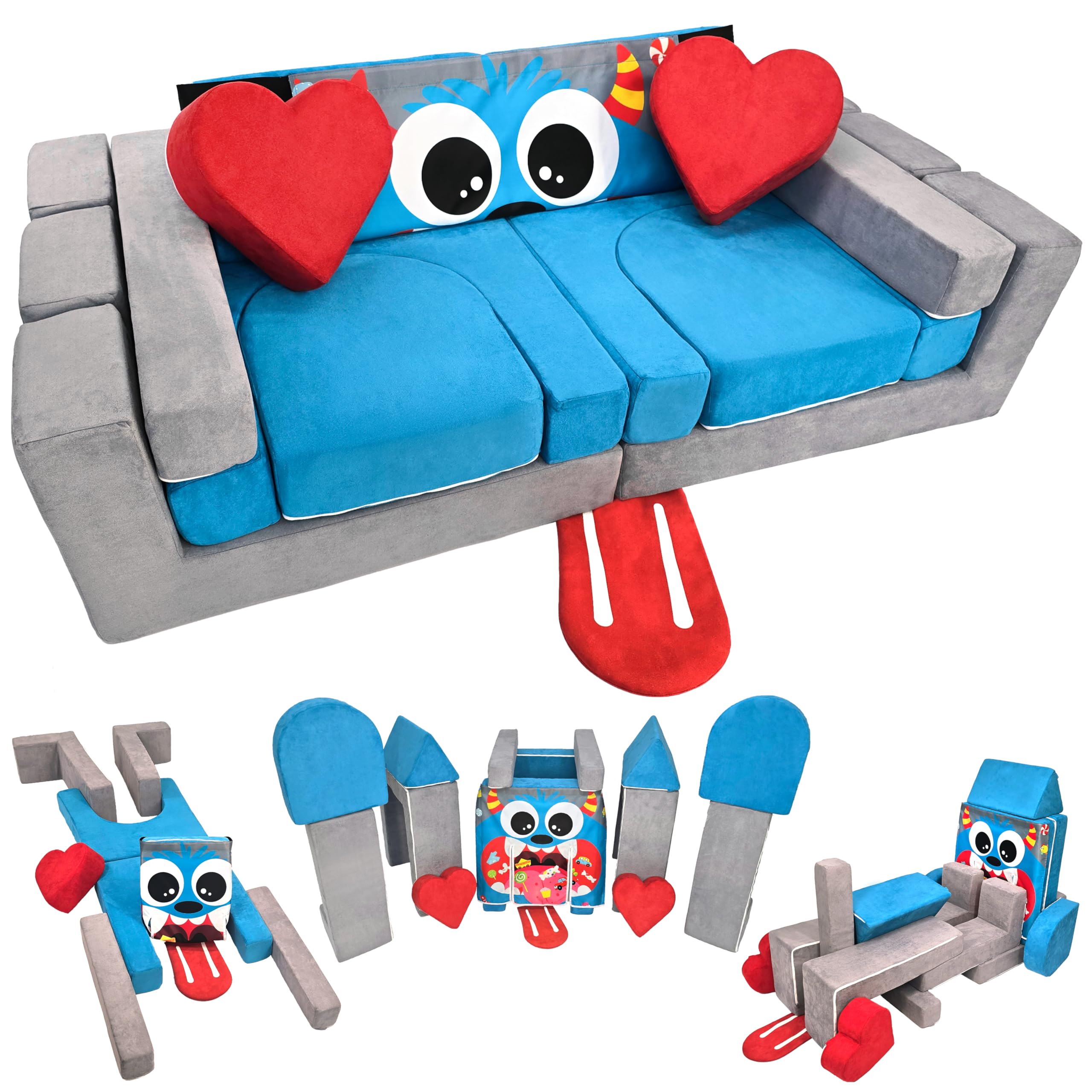 HAPPS Spielsofa – modulares Kindersofa & Kuschelecke – 18 Teile, 12 cm Polsterdicke – waschbare Bezüge & verdeckte Reißverschlüsse – Spielcouch zum Bauen, fördert Kreativität