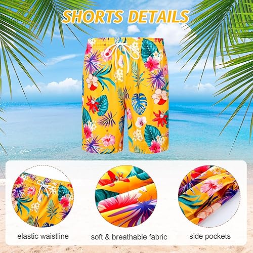 Miniatura 5 de Harloon Conjunto de 4 piezas de camisa hawaiana y pantalón corto para hombre, casual, con botones, verano, playa, flores, con sombreros, gafas de sol
