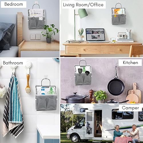 Miniatura 2 de Bolsa organizadora pequeña para colgar en la pared, cesta de almacenamiento para colgar en la puerta de tela de lino con bolsillos, contenedor