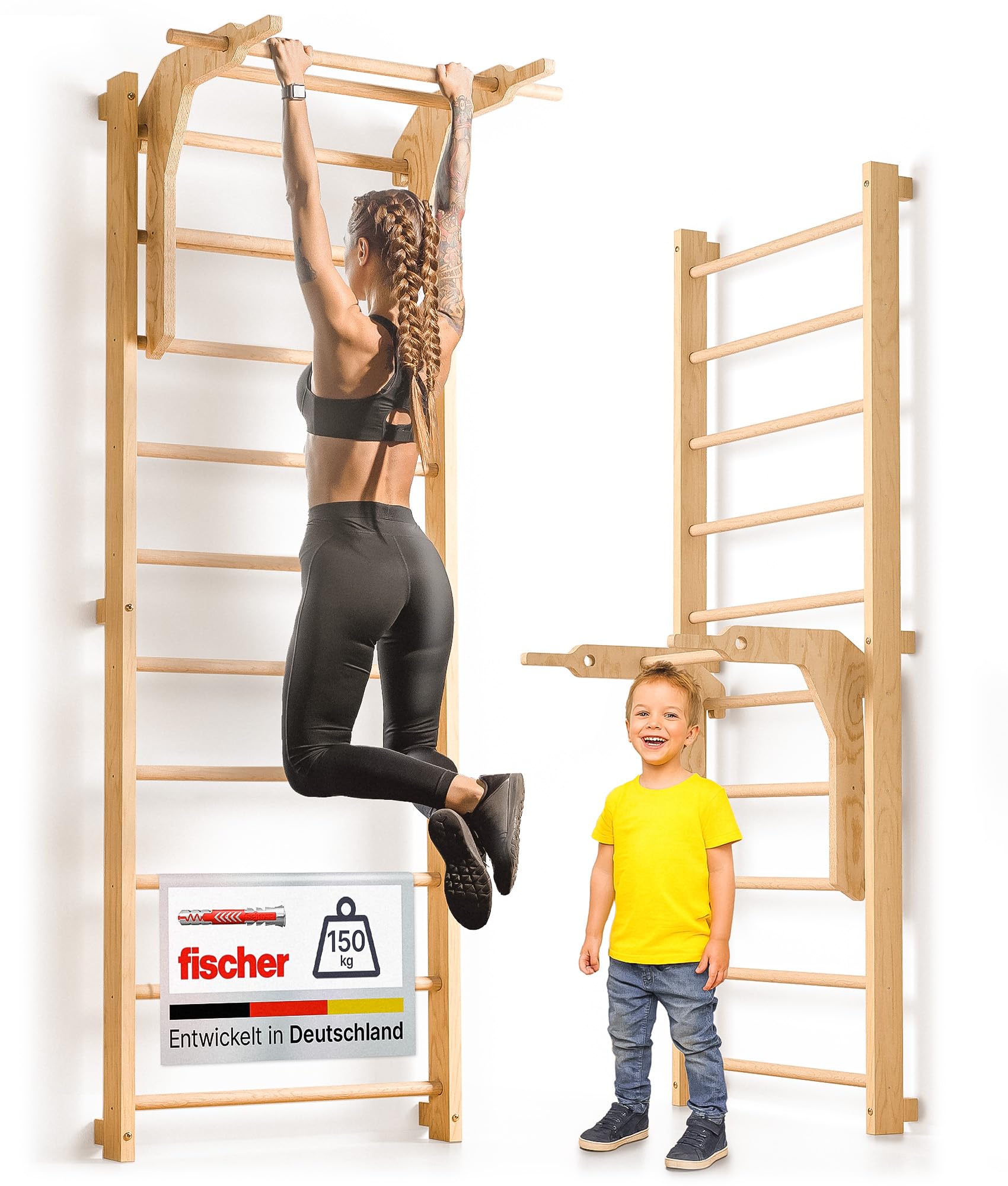 gurkler Sprossenwand mit Klimmzugstange und Dip Extension – Kletterwand und Sprossenwand Kinderzimmer