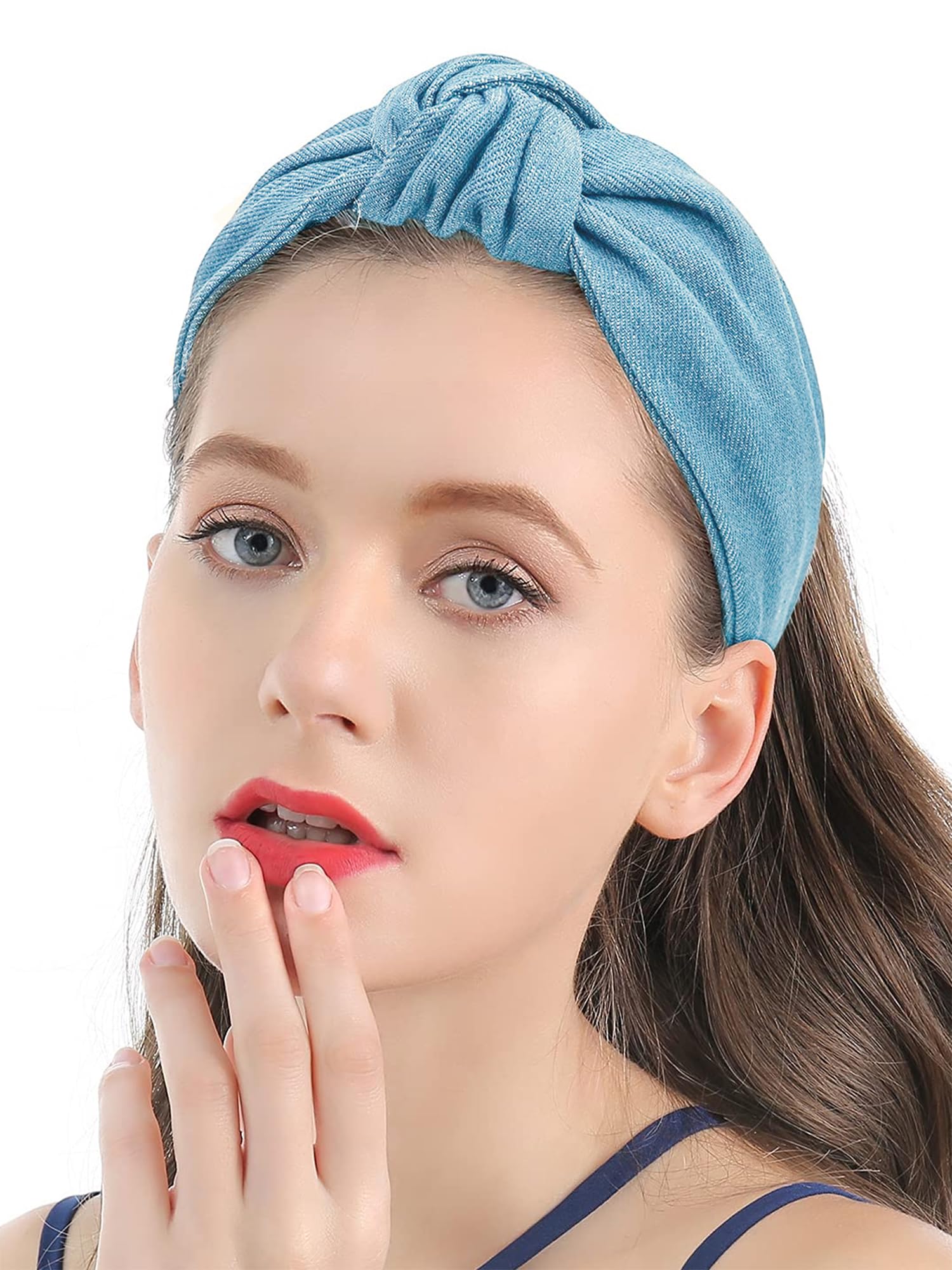 Solid Denim Knot Fabric Headband for Women