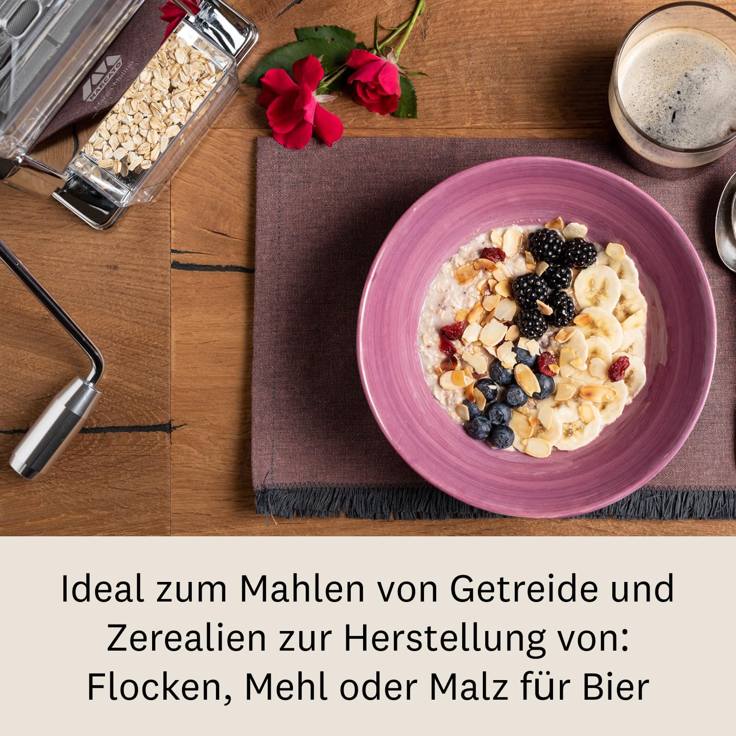 Marcato Marga Mühle für Getreide, Getreidemühle, hausgemachte Mehlmaschine, aus Stahl und Aluminium, 6 Mahlpositionen, 2 Oberflächen für Flocken oder Mehl, hergestellt in Italien