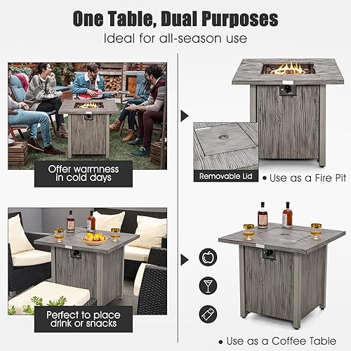 Miniatura 5 de Giantex Mesa para fogata de patio de 28 pulgadas, mesa cuadrada de gas 2 en 1 de 40,000 BTU con tapa y rocas de lava, marco de metal, cubierta