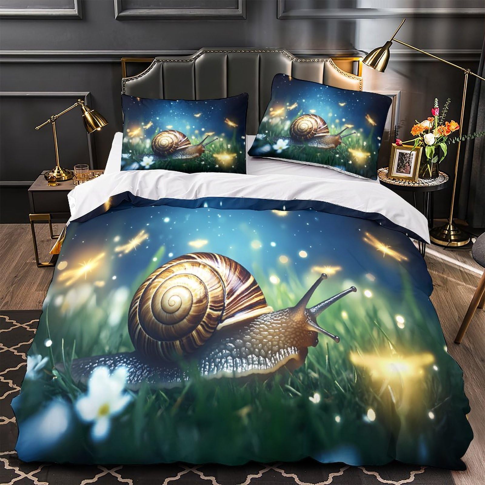 Fantasia di lumaca notturna Impressione 3D 3 pz cover piumone Arte stravagante della natura fodera per edredone microfibra morbida antiacari per bambini ragazzi adulti Super king（260x220cm）