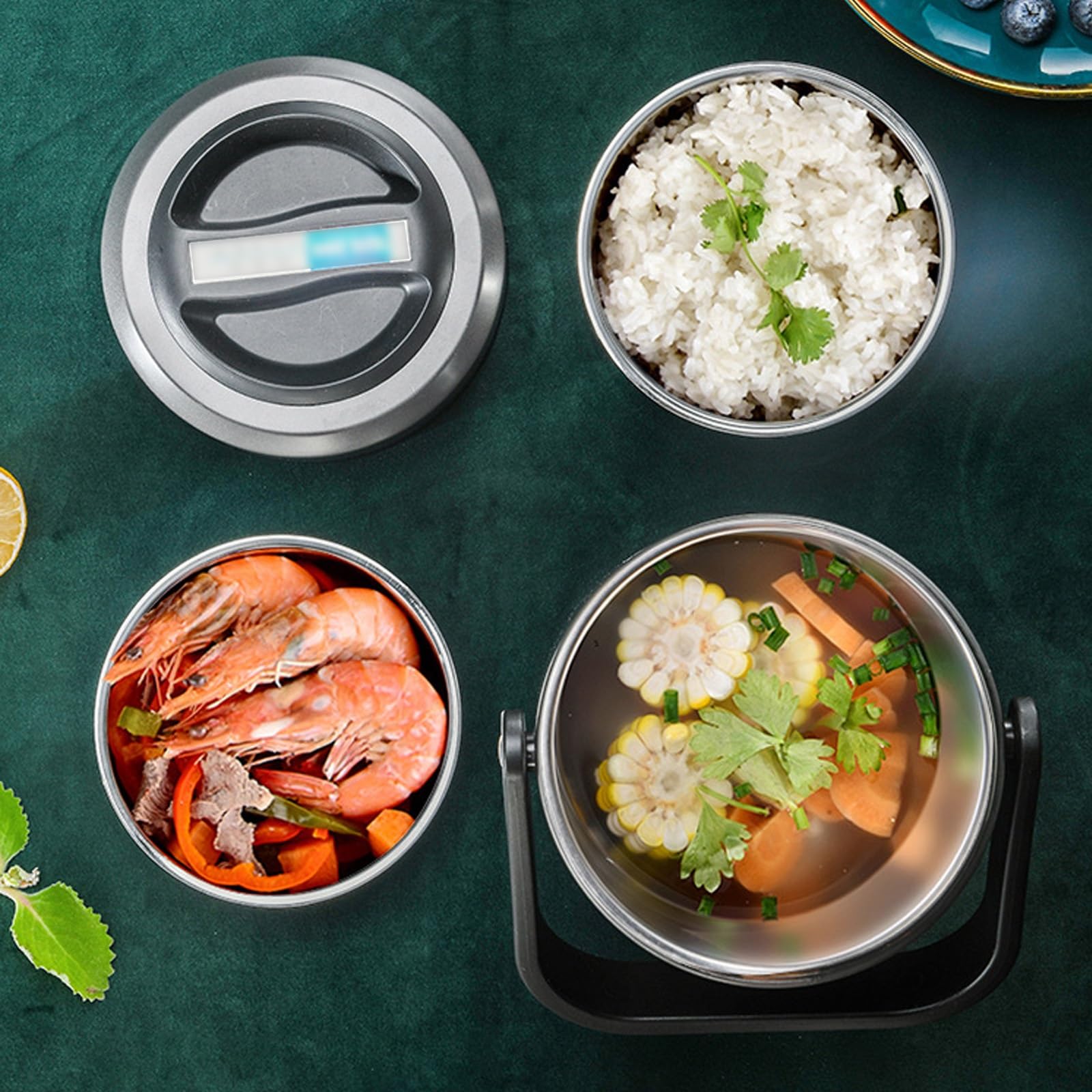 Fiambrera térmica de acero inoxidable de 1,6 l/54 oz con aislamiento al vacío. Contenedor de comida caliente de gran capacidad. Conserva la comida hasta 12 horas. Fácil de transportar, a pru