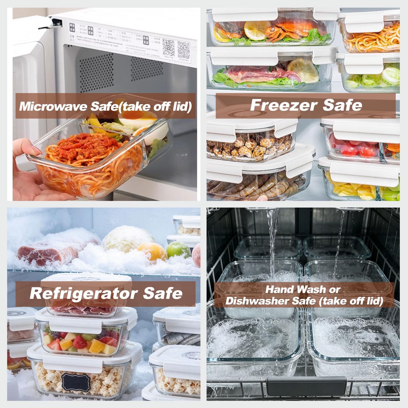 19 recipientes de almacenamiento de alimentos de vidrio de borosilicato al vacío, 2 compartimentos, herméticos, tapas, cajas Bento, 4 contenedores (34.5 onzas), bomba de mano, 10 bolsas
