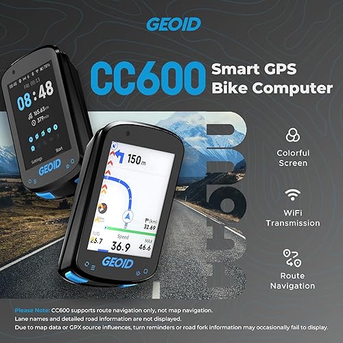 Miniatura 2 de GEOID Pantalla a color CC600 para bicicletacomputadora de ciclismo inalámbrica - Navegación de ruta con planificación de ruta, WiFi y Bluetooth,