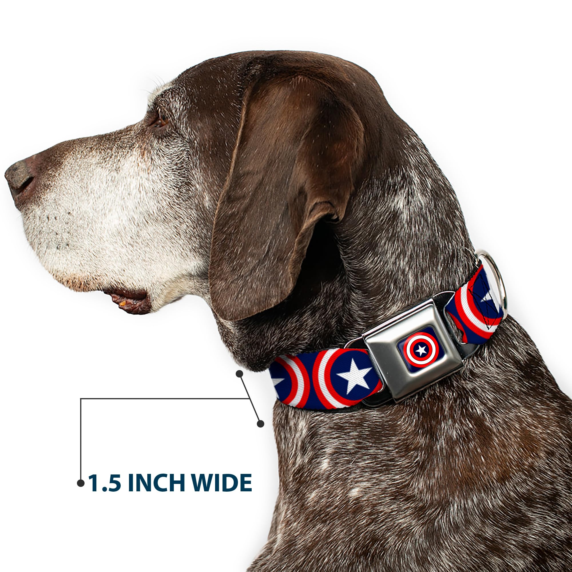 Buckle-Down Collare per Cani con Fibbia per Cintura di Sicurezza, Modello Capitan America, Blu Navy, Largo 2,5 cm, Adatto per Collo da 38 a 66 cm, Taglia L