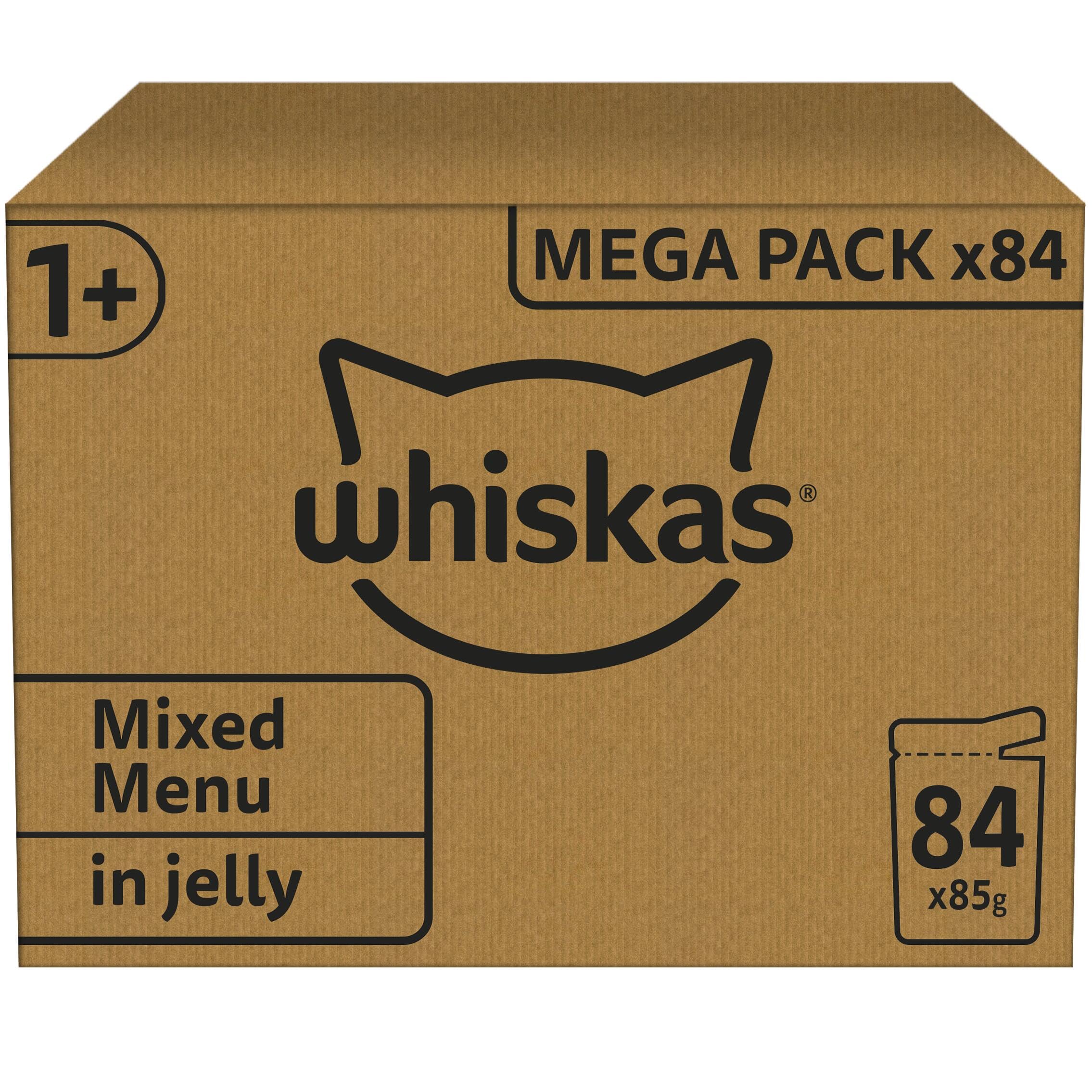 whiskas1 plus Adult Mixed Selection in Jelly 84 Pouches, Adult Wet Cat Food, Megapack (84 x 85 g)