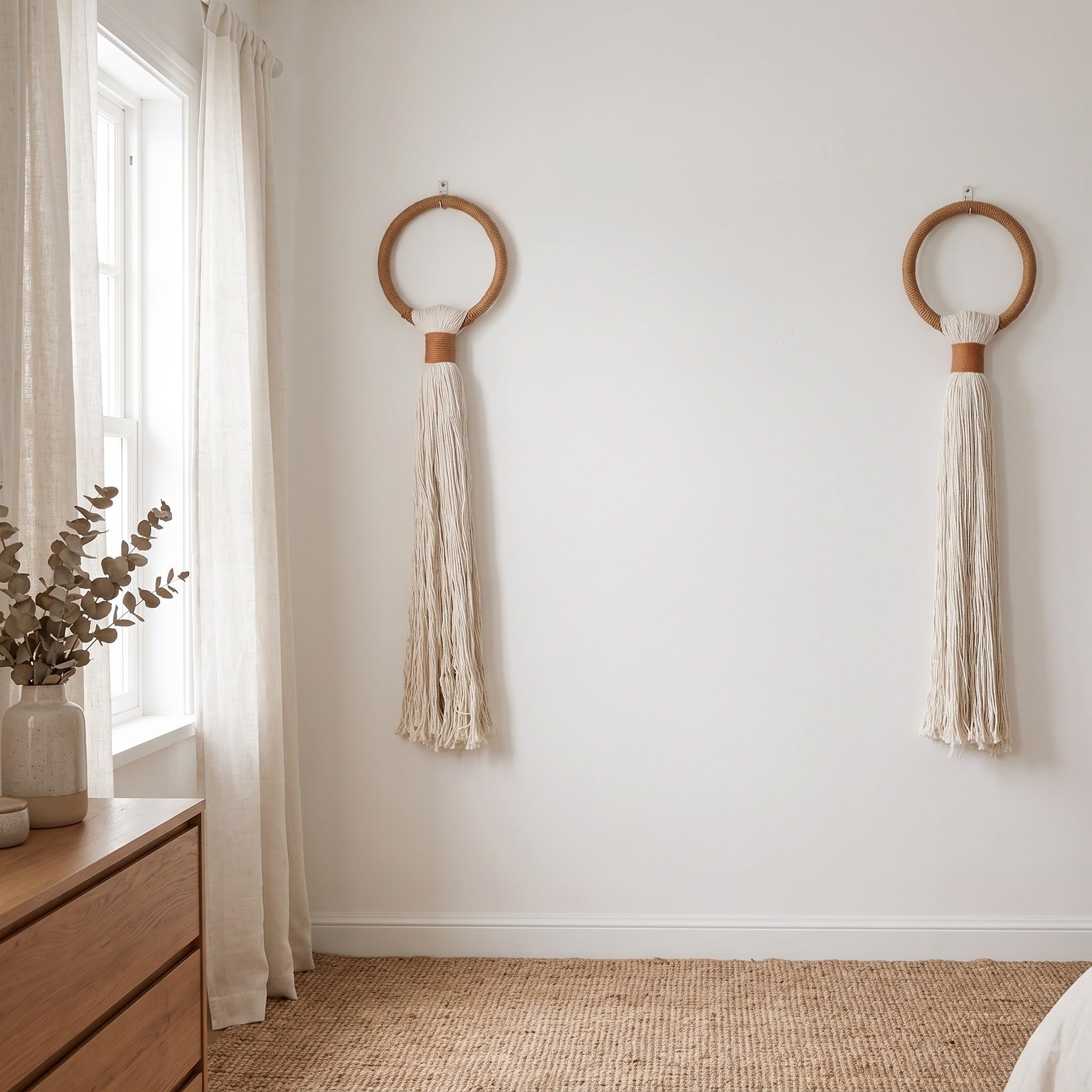 Generic 2 sztuki makramy na ścianę – dekoracja ścienna w stylu boho z frędzlami – girlanda w stylu boho z frędzlami do pokoju dziecięcego, na imprezę, wesele, do sypialni, na kominek lub jako tło do