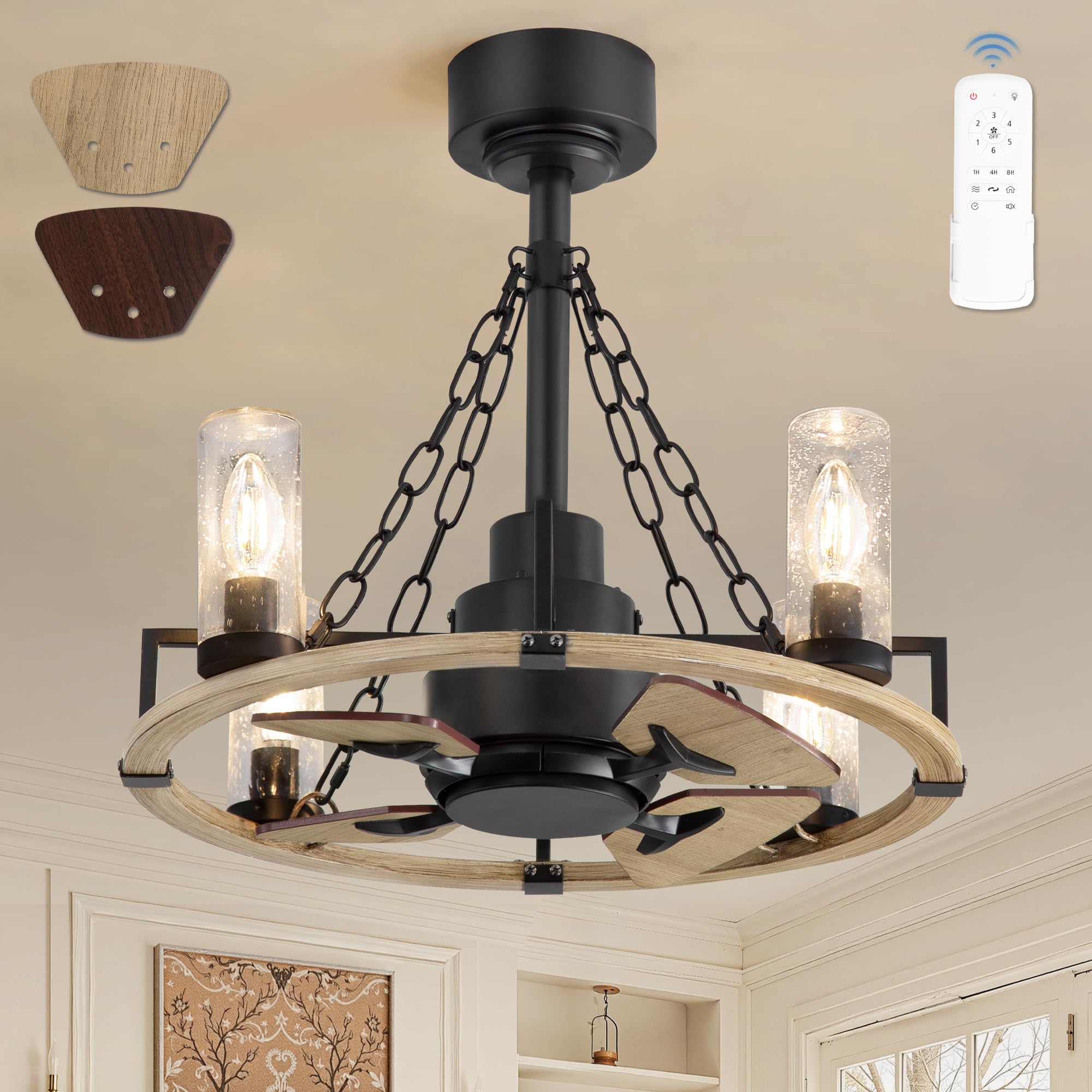 Photo 1 of POWIFY 20 inch Wagon Wheel Chandelier Ceiling Fan