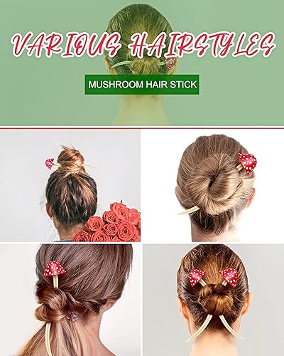 Miniatura 5 de Taiyin 2 palillos de pelo de Navidad con forma de hongo para cabello largo, palillos chinos para mujeres y niñas, palillos para el cabello para