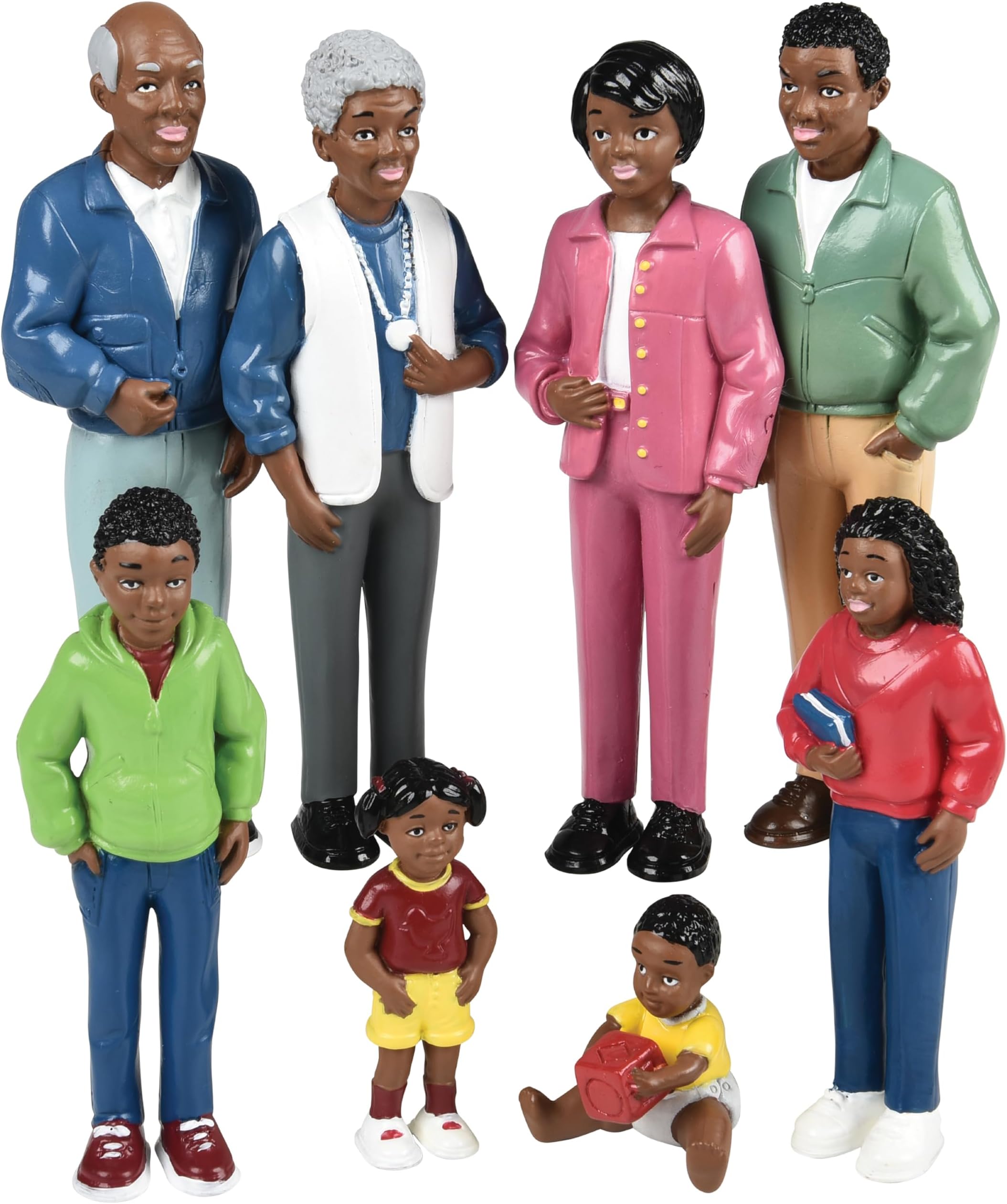 Creative Minds Marvel Education African American Family Toy Figure Set for Kids Ages 3+, Set of 8 Inclusive and Diverse Dollhouse Toy Figurines, Multicolor