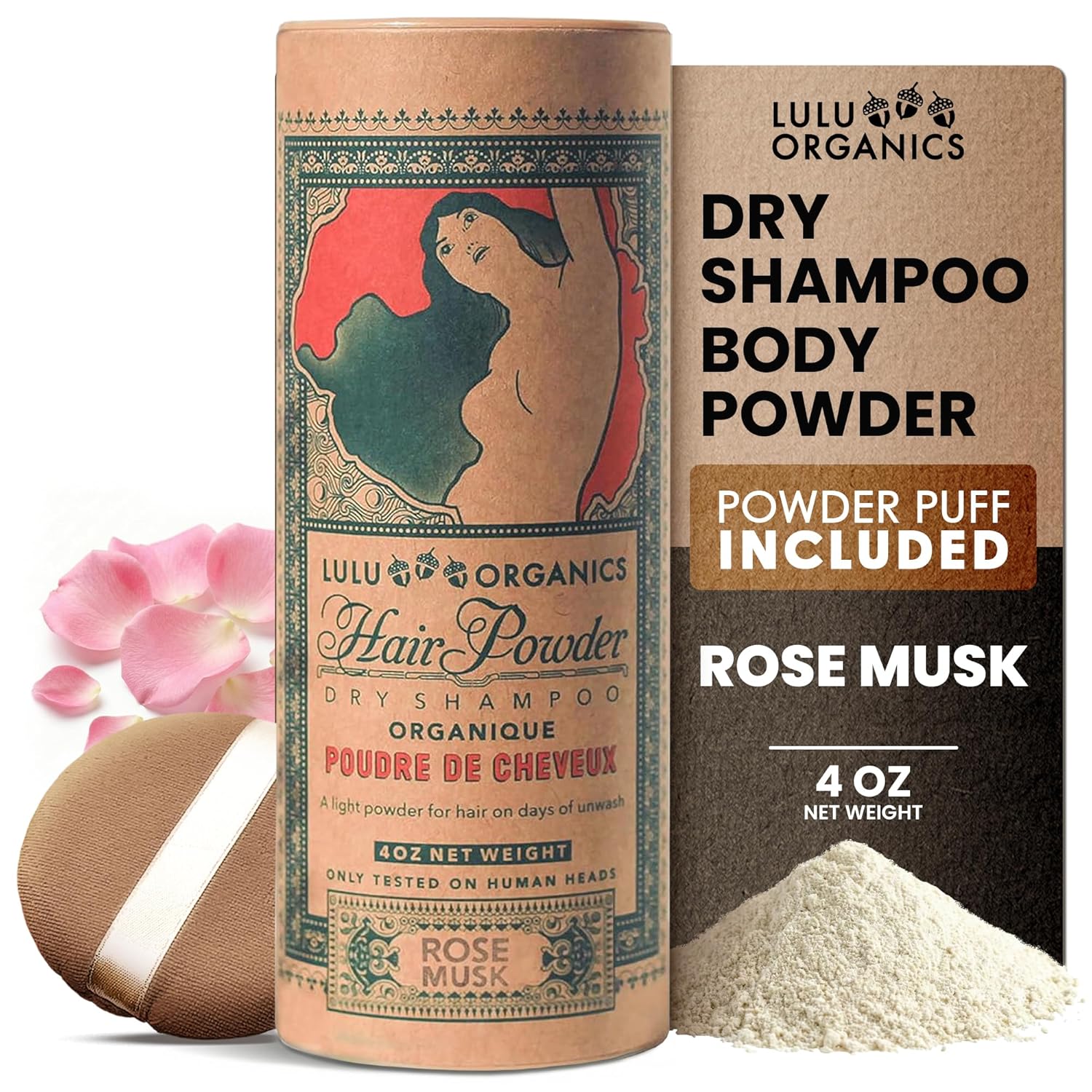Dry Shampoo Powder - Non-aerosol, Natural Dry Shampoo for Dark, Blonde or Oily Hair, Organic Body Powder, Paraben & Talc free No White Cast Synthetic Fragrance, Rose Musk - 4oz
