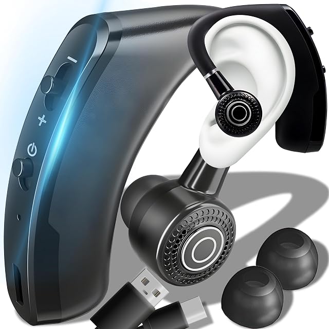 Retoo Zestaw słuchawkowy Bluetooth z mikrofonem, bezprzewodowy zestaw słuchawkowy Bluetooth 4.1, zestaw głośnomówiący, kompatybilny z systemem operacyjnym Android, ultralekki, bezprzewodowy zestaw