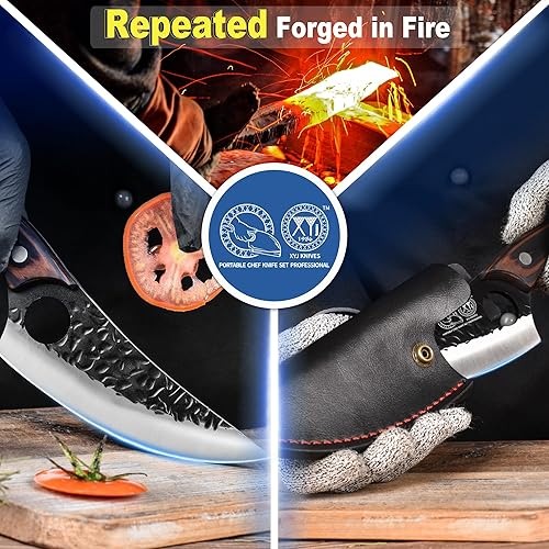 Miniatura 3 de XYJ FULL TANG - Cuchillo de deshuesado de acero inoxidable de 6 pulgadas con funda de cuero, cuchillo de carne de chef serbio para cocina,