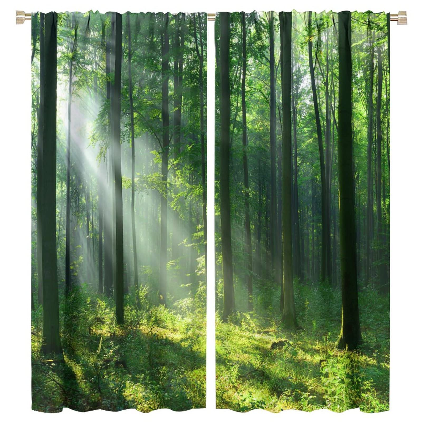 JESTRONRY Green Forest Tree Curtains for Living Room,Spring Nature Landscape Sunshine Scenery Window Treatments Bedroom Curtain Home Decor Blackout Drapes 2 Panel Set W63xL72in