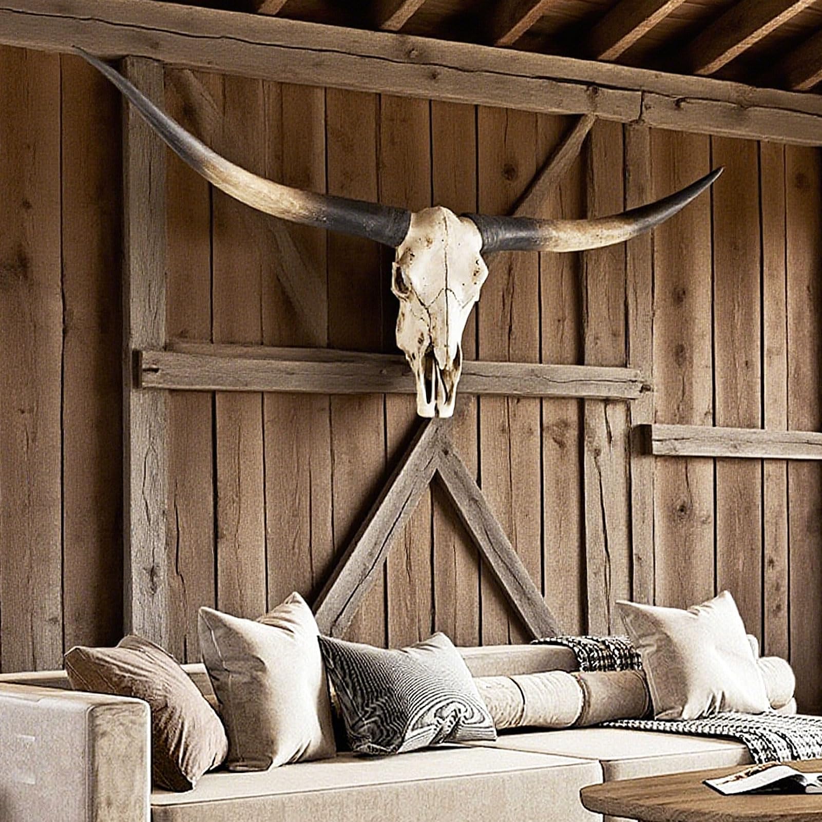Sculptures Murales Longhorn de 178cm, Décoration Murale Faux Crâne de Longhorn, Décoration Murale Crâne de Taureau, Longhorn & Steer Skull Hornspour Le Style Rustique Farmhouse,Marron
