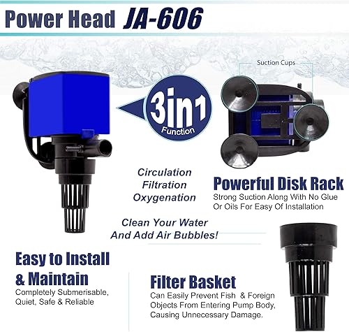 Miniatura 2 de Aqua Dream Bomba sumergible de 475 GPH (1800LH, 25W) Bomba de agua interna silenciosa para acuario Powerhead Funcionalidad 3 en 1, circulación,
