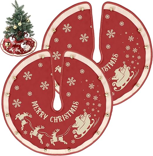 Hungdao 2 Pcs Mini Christmas Tree Skirt 15" Red Vintage