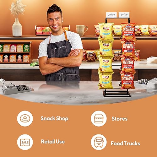 Miniatura 2 de Puricon Soporte de exhibición para papas fritas, 2 filas con 32 clips, soporte de chips para fiestas, venta al por menor, soporte para bolsas de