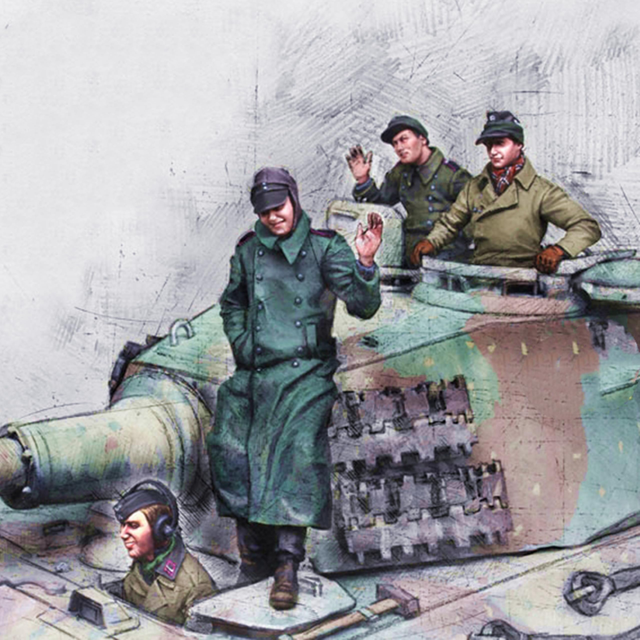 TRUEGRIS 1/35 WWII German Tank Soldier Resin Model Kit Unpainted and Unassembled (4 people, no tank) //k5w3J4