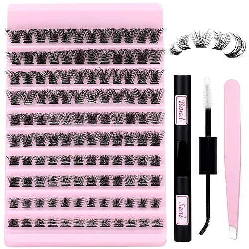 Miniatura 7 de wiwoseo Kit de extensión de pestañas, kit de extensión de pestañas para bricolaje, rizo DD, pestañas individuales con unión y sello, pinzas para