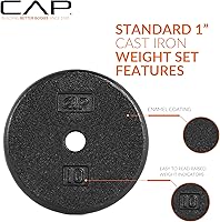Vista 3 de CAP Barbell Standard 1-Inch Cast Iron Weight Plates - Singles & Sets 1.25-50 lbs Multiple Options