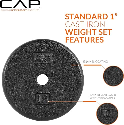 Miniatura 3 de CAP Barbell Placas de peso estándar de hierro fundido de 1 pulgada, individuales y juegos  1.25-50 libras  Múltiples opciones