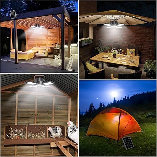 Miniatura 2 de Aqonsie Luz solar para cobertizo interior y exterior, 176 LED, luz colgante de energía solar disponible durante el día, doble lámpara con sensor de