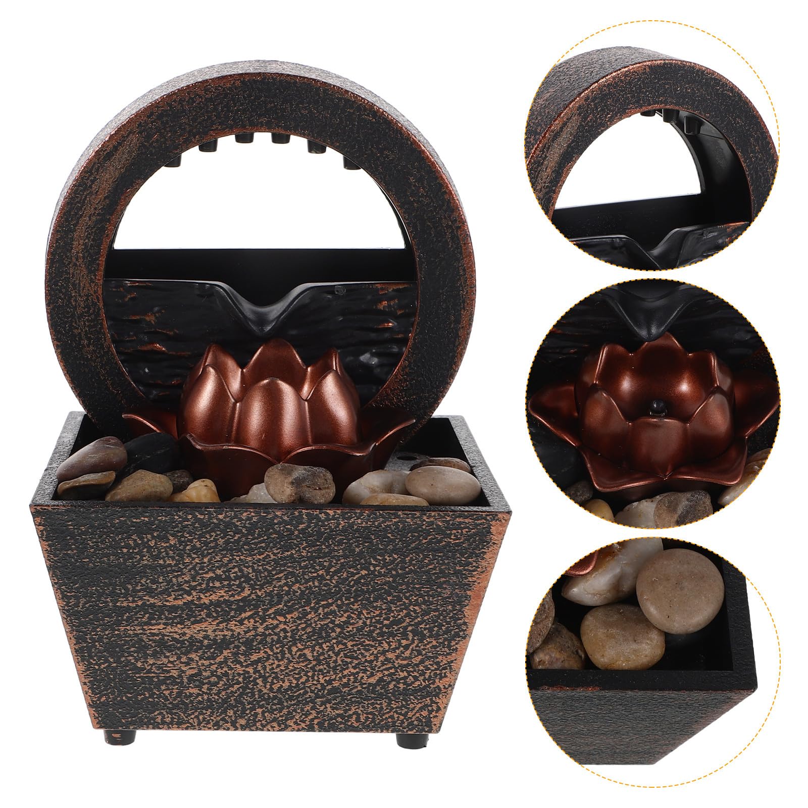 SUPVOX Fuente de Agua en Cascada de Sobremesa con Luz LED Pequeña Fuente Decorativa de Escritorio para Interior Diseño Compacto con Bomba Dorada Adecuado para Oficina Salón o Sala de Té