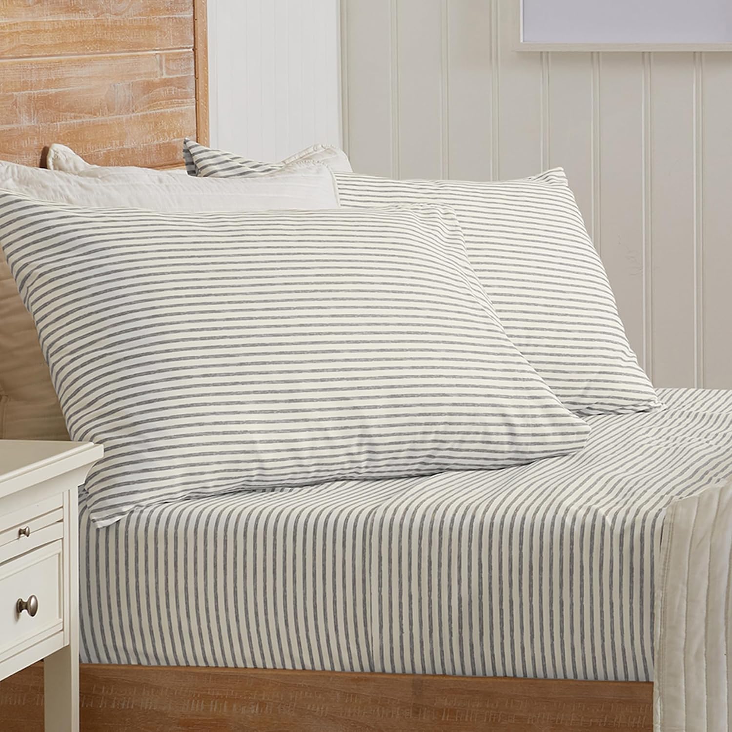 3-Piece Twin Size Stripe Microfiber Sheet Set - Ultra-Soft, Brushed Bedding Sheets & Pillowcases - Wrinkle Free, Comfortable, All-Season Bed Sheets (Light Grey)