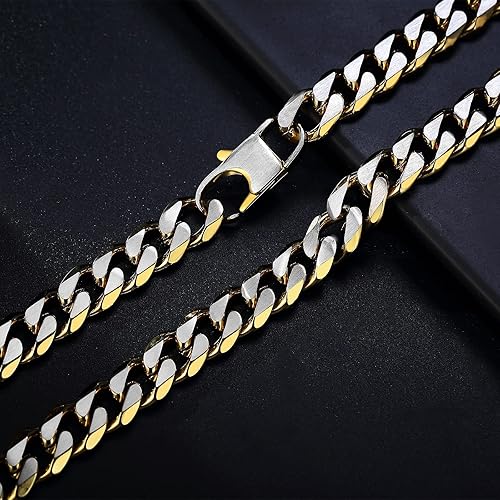 Miniatura 9 de Cuban Link Chain MensStainless Steel Cuban Link Chain Necklace for Men WomenTitanium SteelGold PlatedGift Bag, 6810mm width, 20inch (Silver to