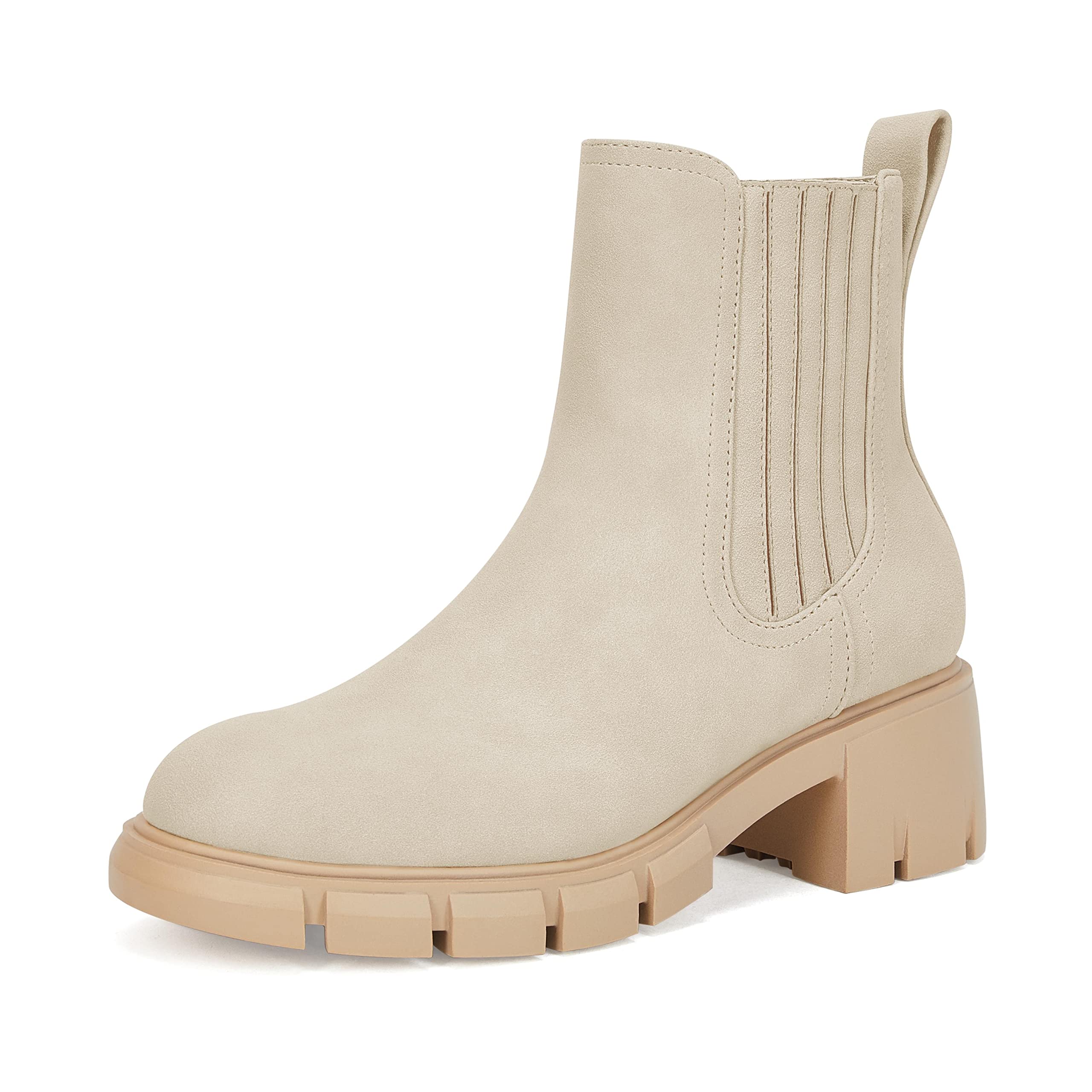 Womens Lug Sole Platform Ankle Boots Chelsea Booties Low Chunky Block Heel Slip On Elastic Fall Winter Short Boot Shoes