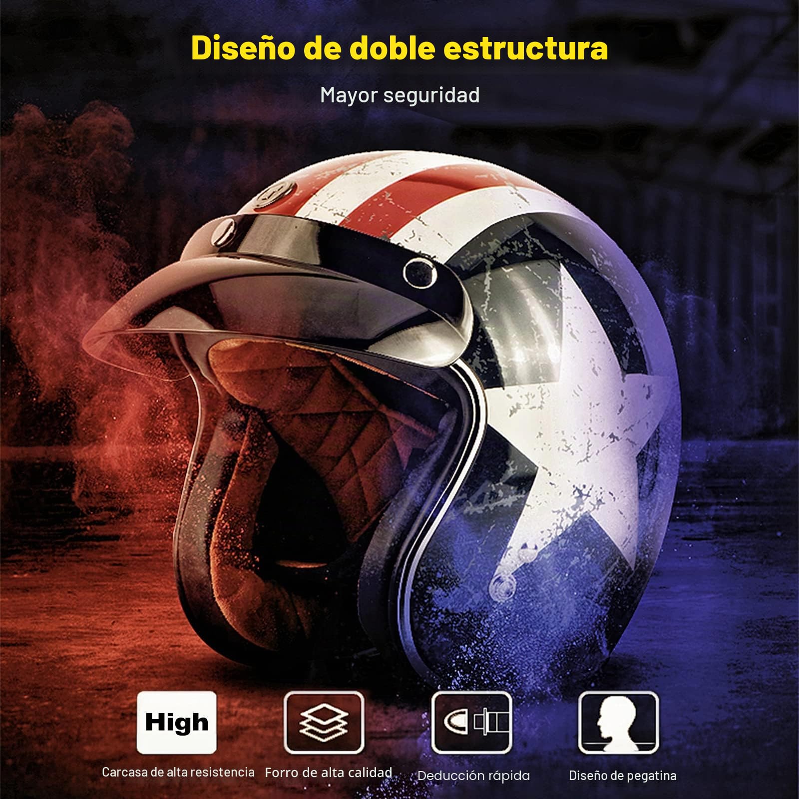 Casco De Moto Jet Abierto Dot/Ece Homologado, Casco De Patinete Eléctrico, Casco Moto De Scooter, Cabeza Anticolisión De Casco para Mujer Hombre Adultos con Visera
