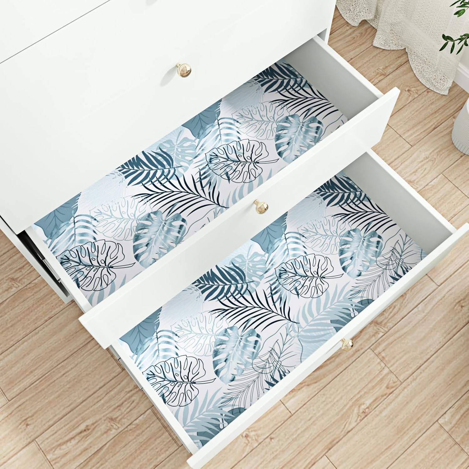 17.5"x314" Blue Leaf Wallpaper Peel and Stick Tropical Botanical Wallpaper Blue Palm Self Adhesive Removable Contact Paper for Walls Bedroom Shelf Liner Cabinet Decorative Contact Paper