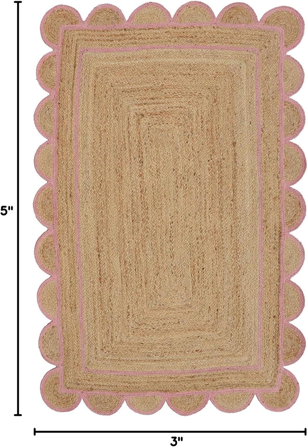Handwoven Natural Jute Rug Braided Area Rug Nonslip & Durable Carpet with Designer Border for Home Floor Decor (Light Pink, 9x12 Inch)