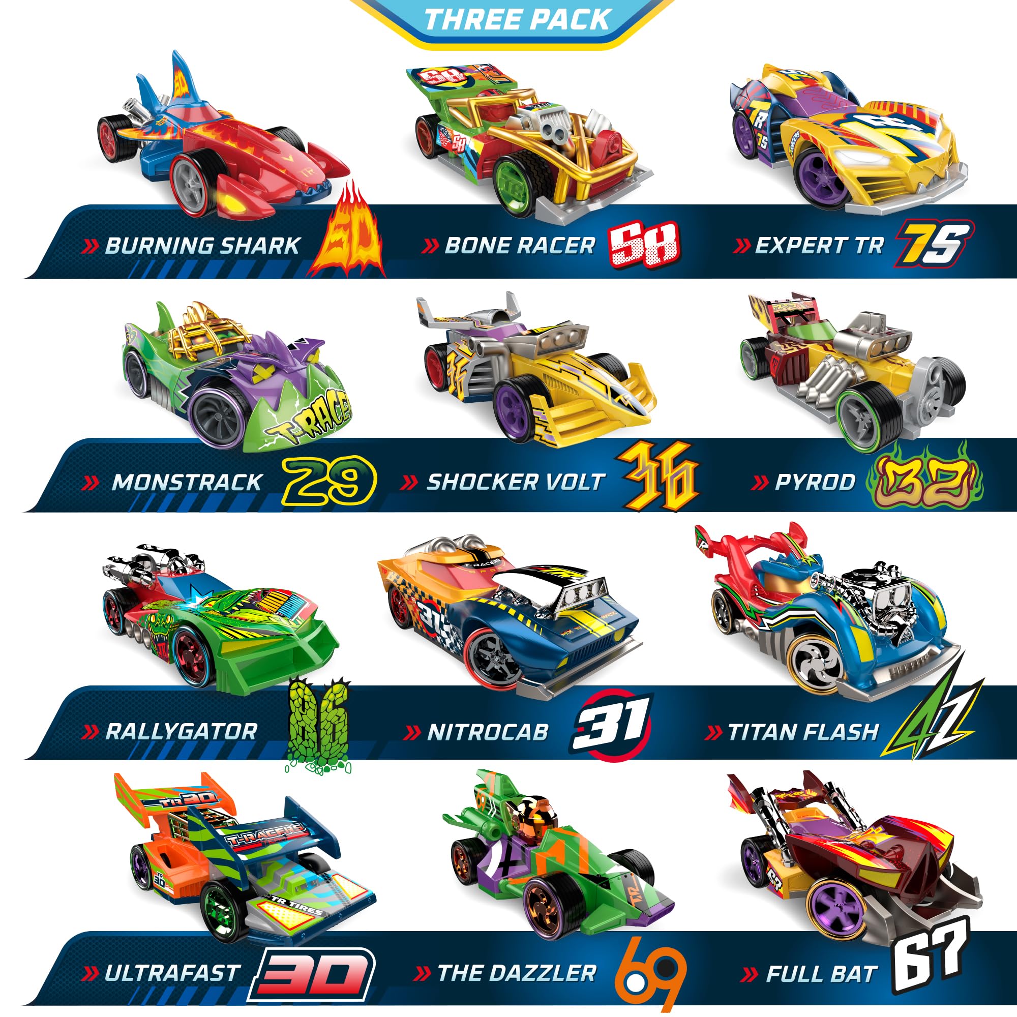 T-Racers Mix ´N Race 3 Pack – Pack de 3 Coches coleccionables. Coches Desmontables por Dos Partes y con Piezas Intercambiables. Pack 11/12