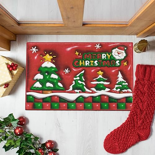 Miniatura 4 de HiiARug Tapetes de Navidad antideslizantes de 2 x 3 pies, tapetes de Navidad 3D para interiores, tapetes impresos decorativos de entrada para