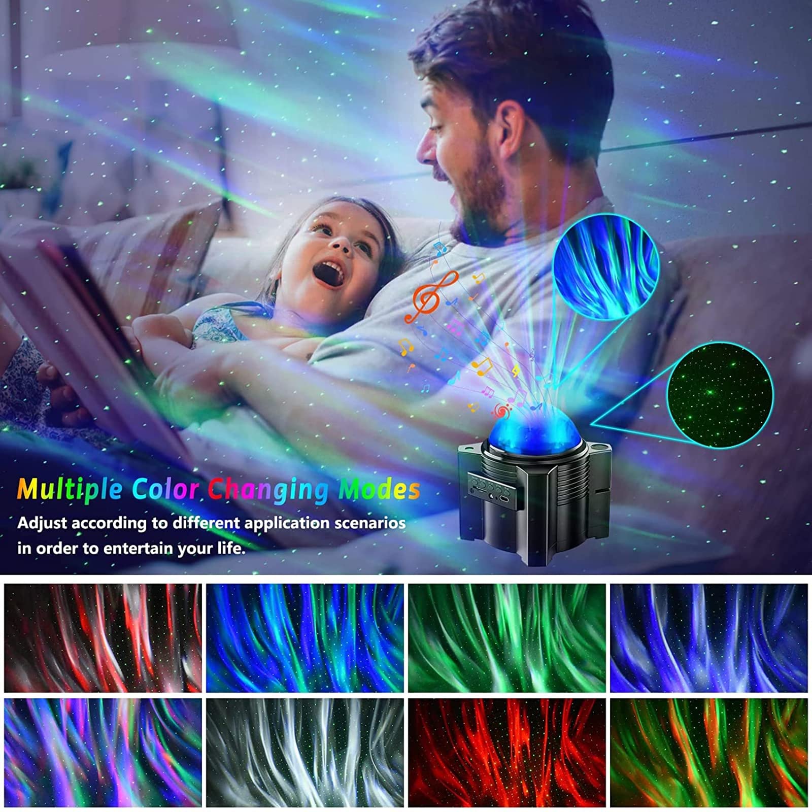 Światło projektora, projektor Led Starry Star Light, zmiana koloru z głośnikiem muzycznym Bluetooth i pilotem i zegarem na lampkę nocną 3 w 1 Kids Adult Gift Party Urodziny Wystrój sypialni