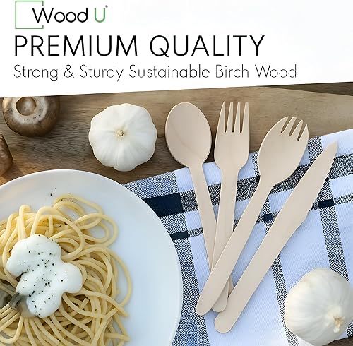 Miniatura 2 de Tenedores de madera desechables  100% naturales, ecológicos, biodegradables y compostables  Paquete de 100 tenedores y cubiertos de 6.5 pulgadas