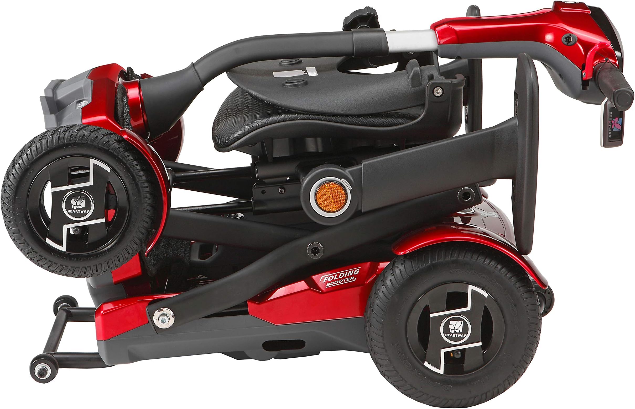 TEQNO S26 Auto Folding Portable Lightweight 4-Wheel Mobility Scooter with Laser Guide Lights and Key Fob - for Uneven and Rough Terrains - Red