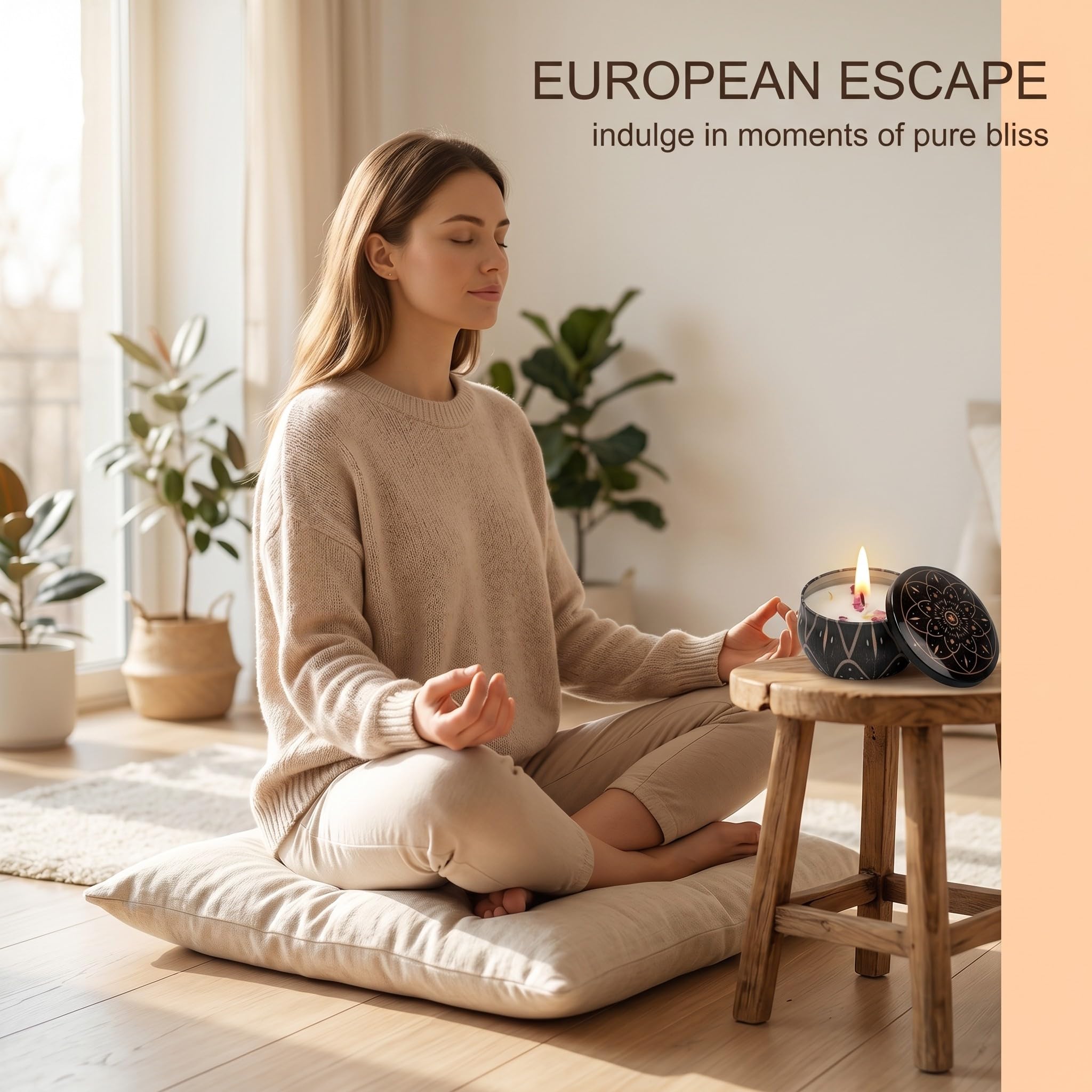 Set 6 Velas Perfumadas de Cera de Soja en Lata con Diseño Mandala, 6 Aromas Diferentes, Duración 15h, para Aromaterapia, Regalo para Mujer, Aniversario