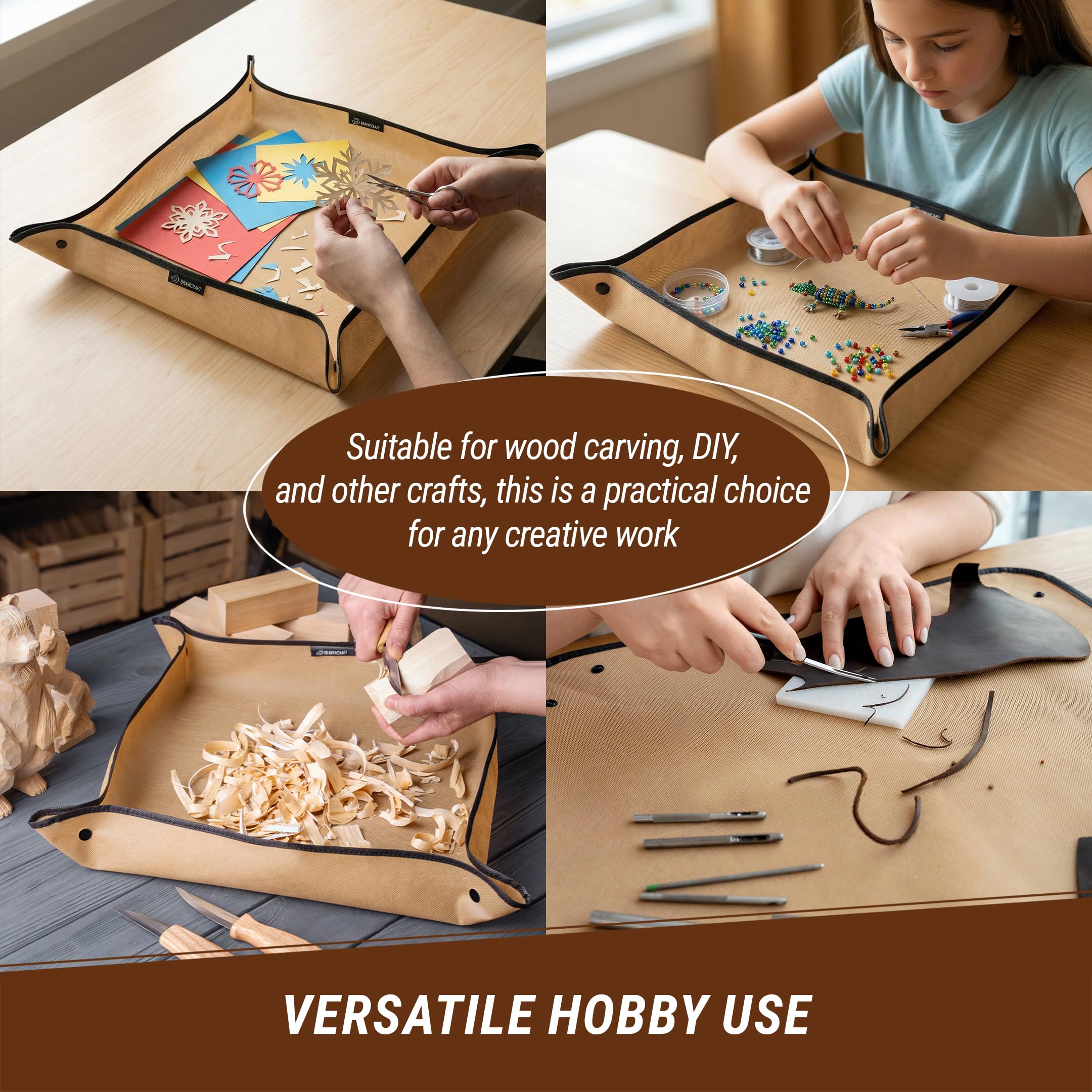 BeaverCraft Campingaxt AX6 handgeschmiedet mit Lederscheide & Arbeitsmatte MS – Robustes Beil zum Holz spalten für Outdoor & Garten – Forstaxt mit Holzstiel & Faltbare Matte für sauberes Arbeiten
