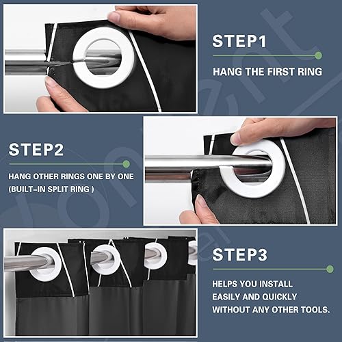 Miniatura 9 de Cortina de ducha de tela a rayas grises y blancas con forro extraíble para bañeras de baño, juego de cortina de ducha de hotel y forro con ventana