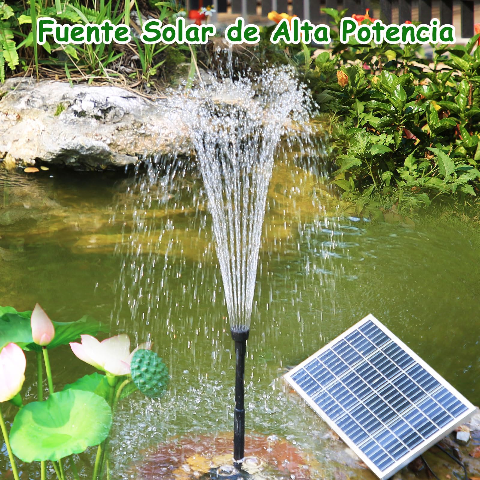 AMZtime 20W Fuente Solar Jardin Exterior Mejorada DIY Bomba de Agua Solar Soporte Ajustable para Baño de Pájaros, Acuario Jardín Fuente de Agua Decorativa