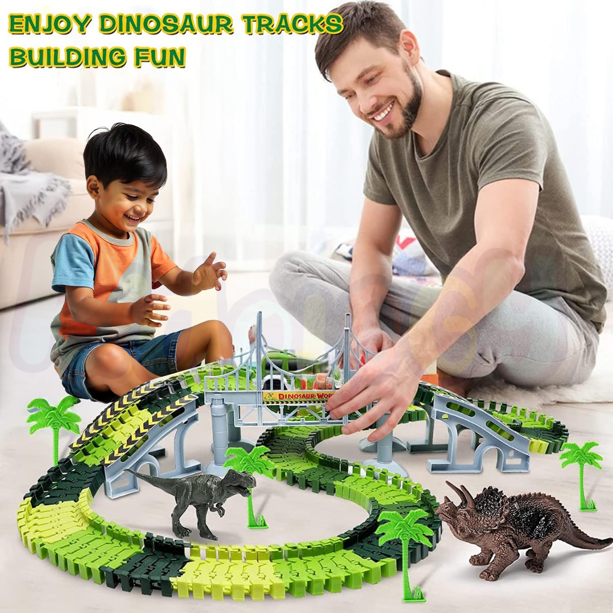 Kidology Create a Jurassic Dinosaur Racetrack Toy Set 142 Pcs, Children STEM Learning DIY Flexible Track Playset, Educational Learning Railway Track Car for Kids Boys Girls
