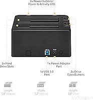 Vista 5 de StarTech.com Estación de acoplamiento USB 3.0 a SATA de doble bahía, base para disco duro USB, externa 2.5/3.5" SATA I/II/III, estación