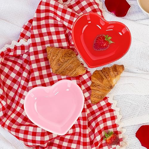 Miniatura 4 de Whaline 4 platos de salsa en forma de corazón, cuenco de cerámica rojo y rosa, bandeja para anillos de joyería para el hogar, cocina, Navidad, boda,